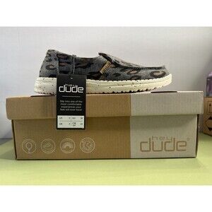 Hey Dude Womens Misty Charcoal Cheetah Slip On-US 5 NIB